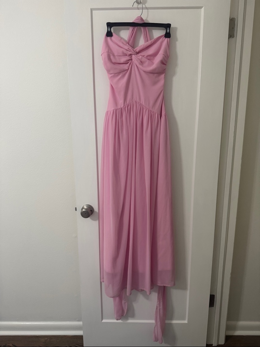 Pink drop waist dress with neck scarf worn once